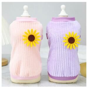 Winter Warm Pet Dog Sweater Cute Chrysanthemum Print for Small Teddy Costume Cat